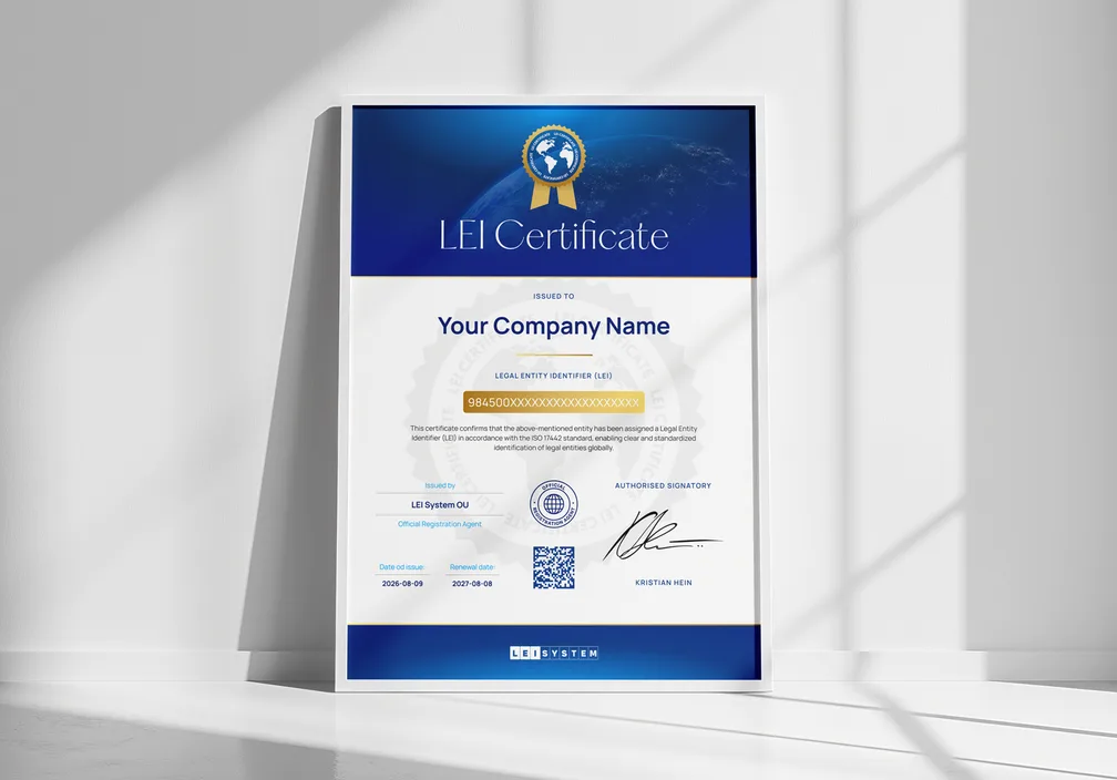 Um certificado LEI impresso