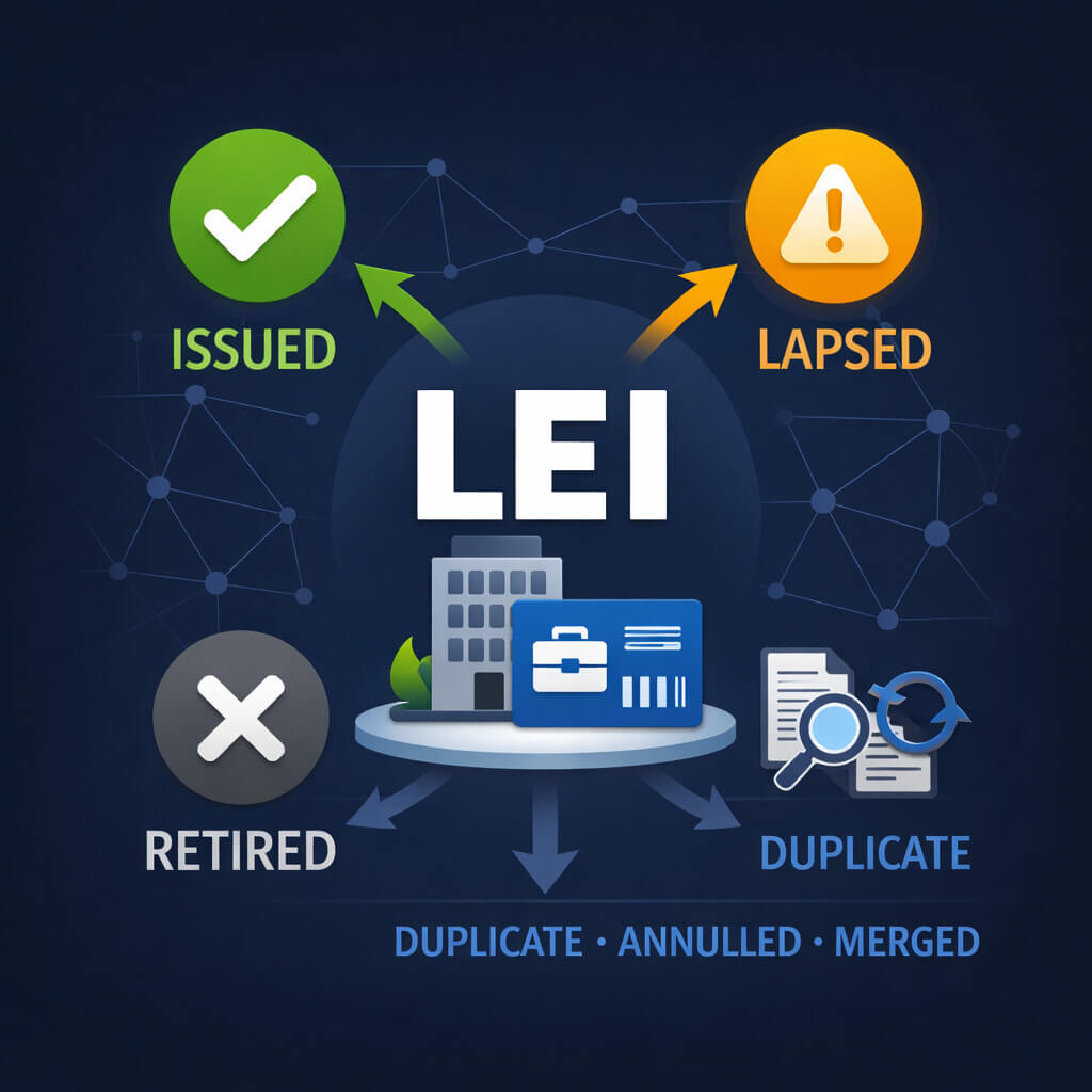 Artigo que explica por que o estado do LEI é importante, incluindo os estados emitido, caducado, retirado e de exceção no sistema LEI